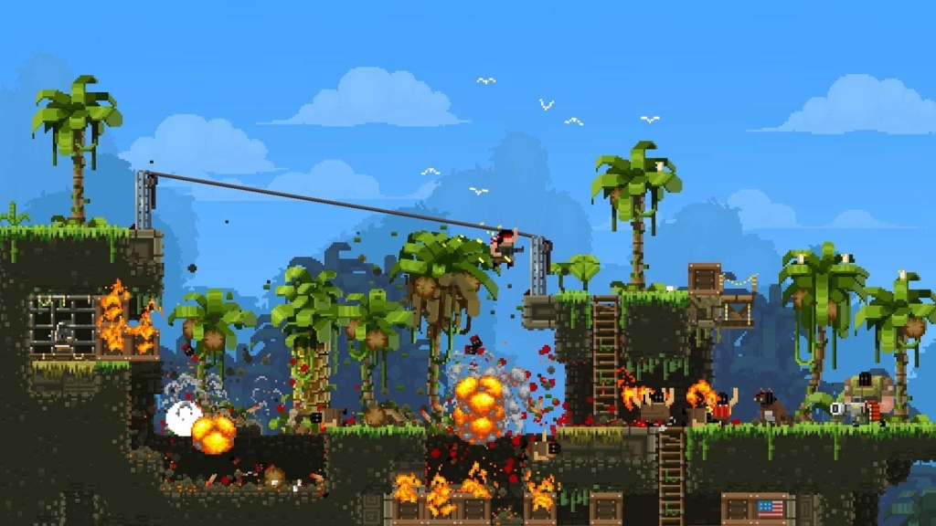 O game original Broforce - Rambo e outros heróis em ação.